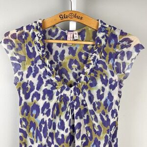 Vintage Y2K Sweet Pea Stacy Frati Mesh Top Womens Medium‎ Purple Leopard Nylon